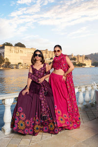 Tussar silk pink floral Lehenga