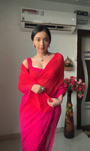 One minute red and cerise pink shaded saree