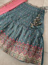 Steel blue multi thread embroidered Lehenga