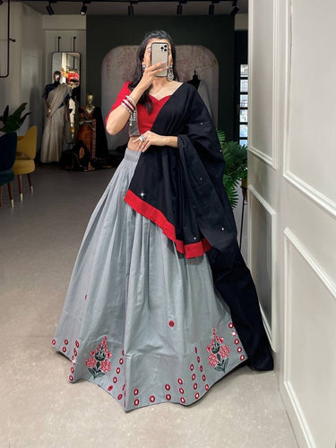 Grey and red pure cotton readymade chaniya choli