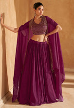 Purple chinon silk Lehenga with koti
