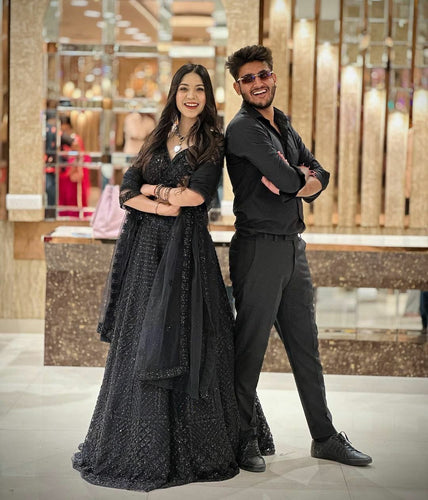 Black sequinned net embroidered Lehenga