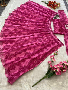 Hot pink floral print partywear Lehenga