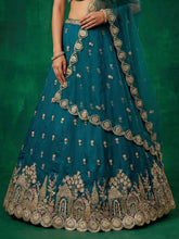 Teal chinon embroidered Lehenga