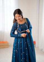 Royal blue anarkali in fendi silk