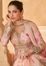 Floral printed chinon anarkali in baby pink