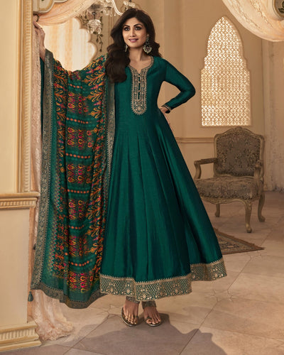 Shilpa Bhagalpuri silk anarkali and dupatta - readymade