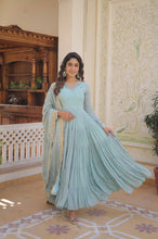 Pastel 5 layer gowns with sequinned dupatta in sky blue