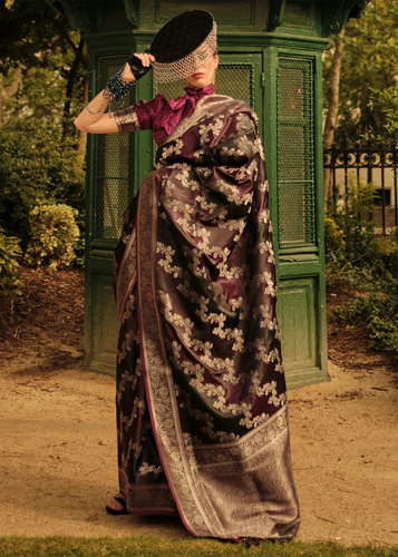 Multicoloured rangkat silk saree in wine