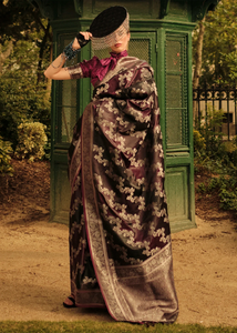 Multicoloured rangkat silk saree in wine