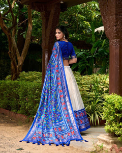 Tussar silk Lehenga with patola print in royal blue