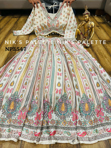 Niks collection - Ivory crepe silk printed lehenga