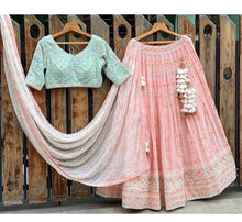 Pastel Lehenga - baby pink and green sequins Lehenga