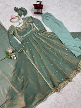 Sage green anarkali in fendi silk