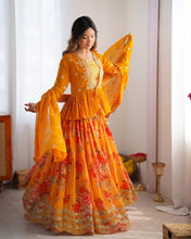 Yellow floral Lehenga with koti