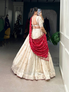 Off white Lehenga with bandhej dupatta (skirt stitched)
