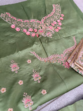 Royal embroidered ombre lehenga set in sage green and blush pink