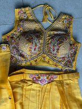 Yellow beaded skirt set with cape