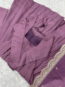 Mauve Roman silk anarkali set readymade
