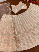 Peach French embroidered sequins and mirror work Lehenga