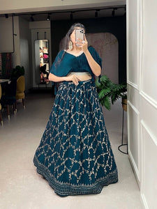 Indo western blue crushed georgette readymade Lehenga