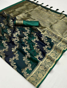 Multicoloured rangkat silk saree in dark green