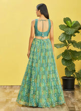 Shades of green organza digital print lehenga