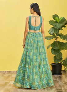 Shades of green organza digital print lehenga