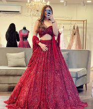 Red glitter soft net Lehenga