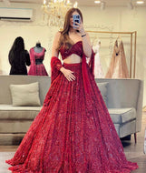 Red glitter soft net Lehenga
