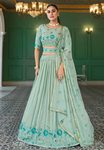 Pista Green A line georgette Lehenga with belt