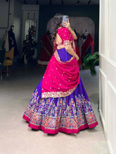 Tussar silk traditional Lehenga multi floral border in royal blue (skirt stitched)