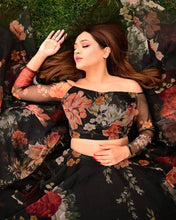 Black floral organza readymade Lehenga