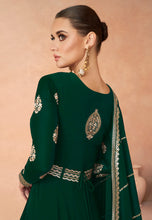 Janisha -  georgette reception readymade gown in bottle green