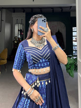 Blue plain and printed with shells chaniya choli - readymade