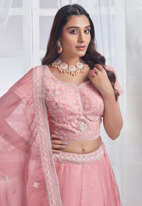 Baby pink organza wedding Lehenga