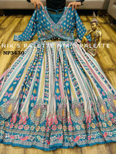 Niks collection - teal blue crepe silk printed lehenga