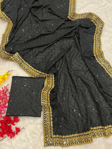 Kriti inspired black and gold sequins saree