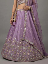 Lavender floral tissue embroidered lehenga