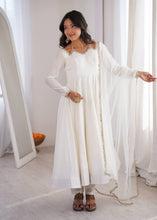 Roman silk chanderi anarkali in off white