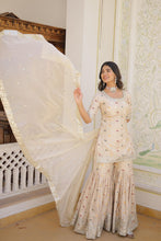 Viscose jacquard sequins gharara readymade set in off white