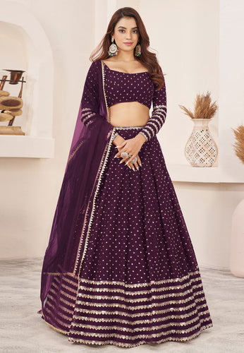 Wine and gold georgette Lehenga