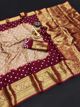 Bandhej silk saree with kanchipuram border