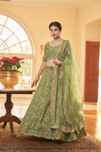 Chinon silk floral multi thread and sequin Lehenga in mehendi green