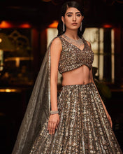 Exquisite grey gold satin partywear Lehenga