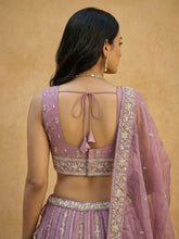 Pink with gold chiffon zari embroidered lehenga