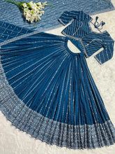 Teal blue glitter lehenga