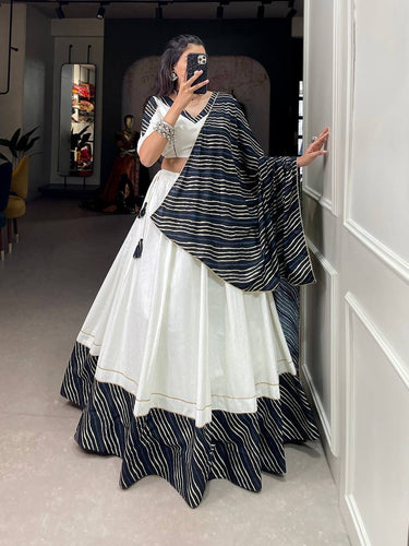 White printed garba lehenga with gota patti readymade