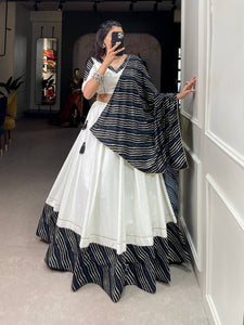 White printed garba lehenga with gota patti readymade