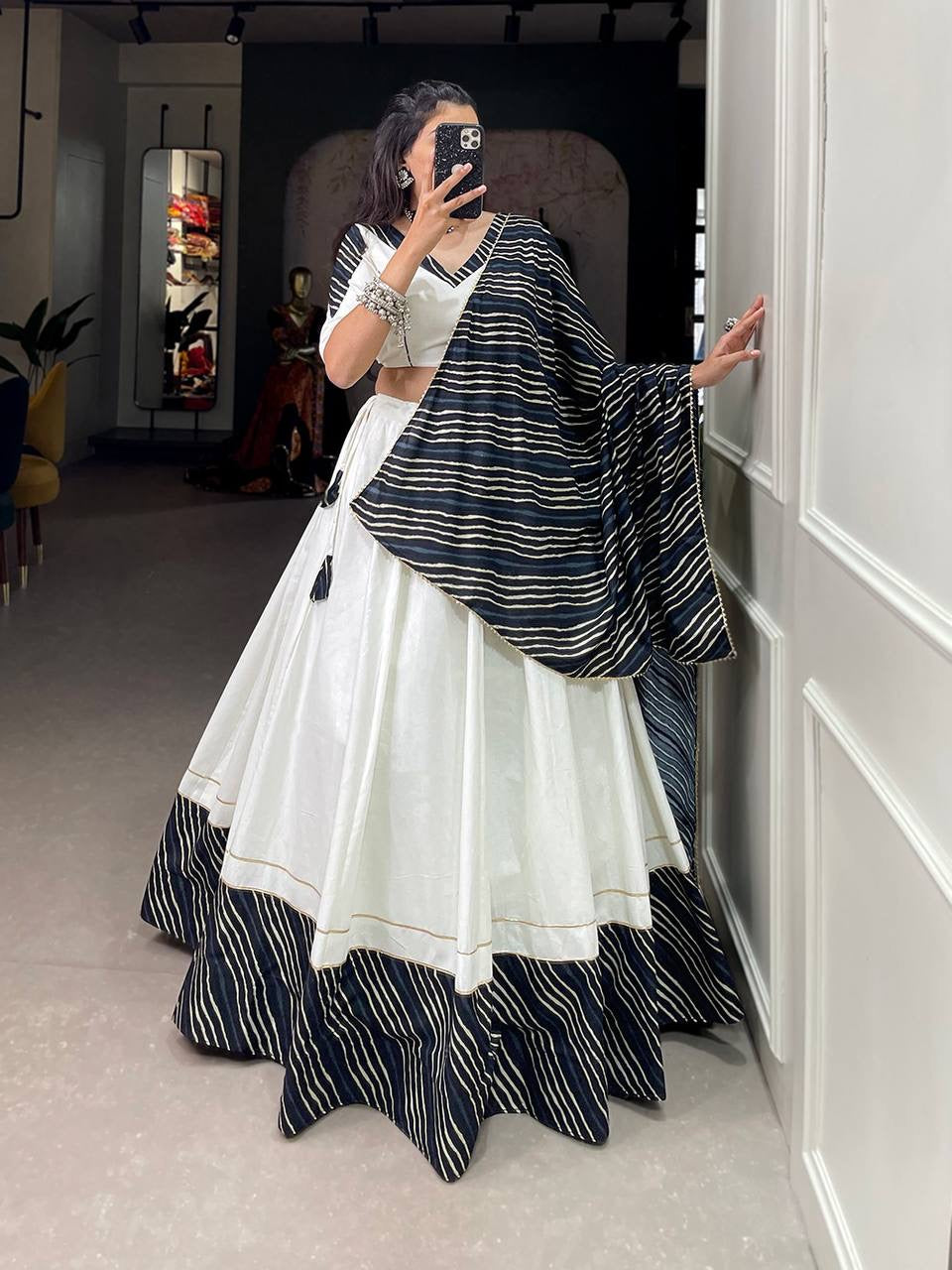 White printed garba lehenga with gota patti readymade